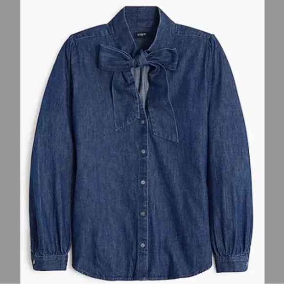 J. Crew Tops - NWT, J. Crew Indigo Denim Blouse with Bow